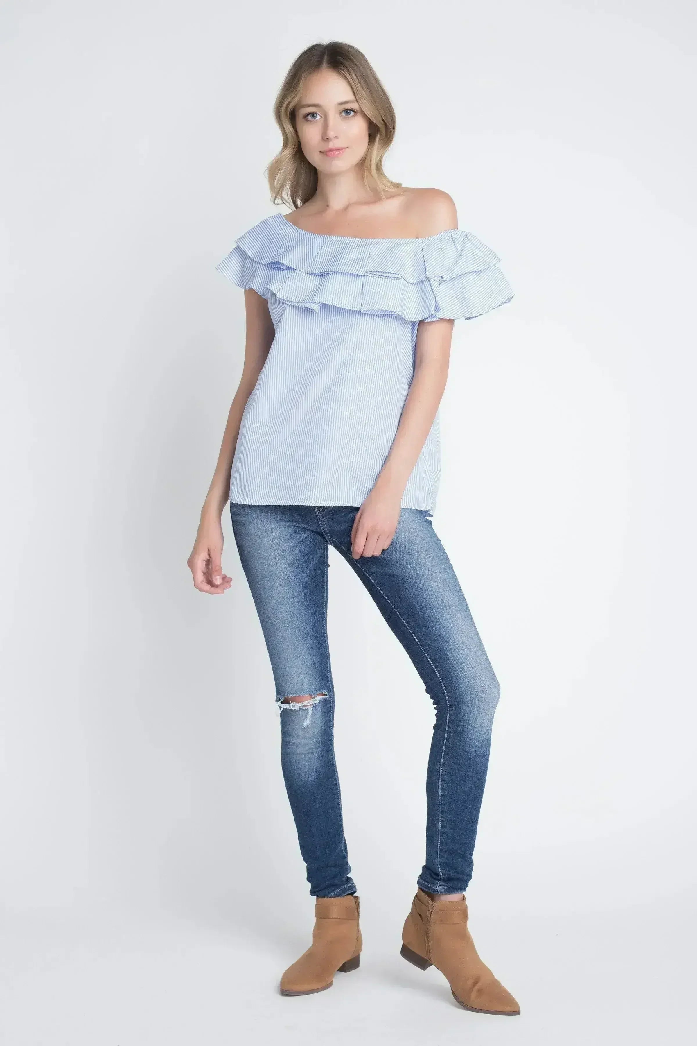 Women's Striped Off Shoulder Ruffle Stripe Blouse | Femstylo - Femstylo