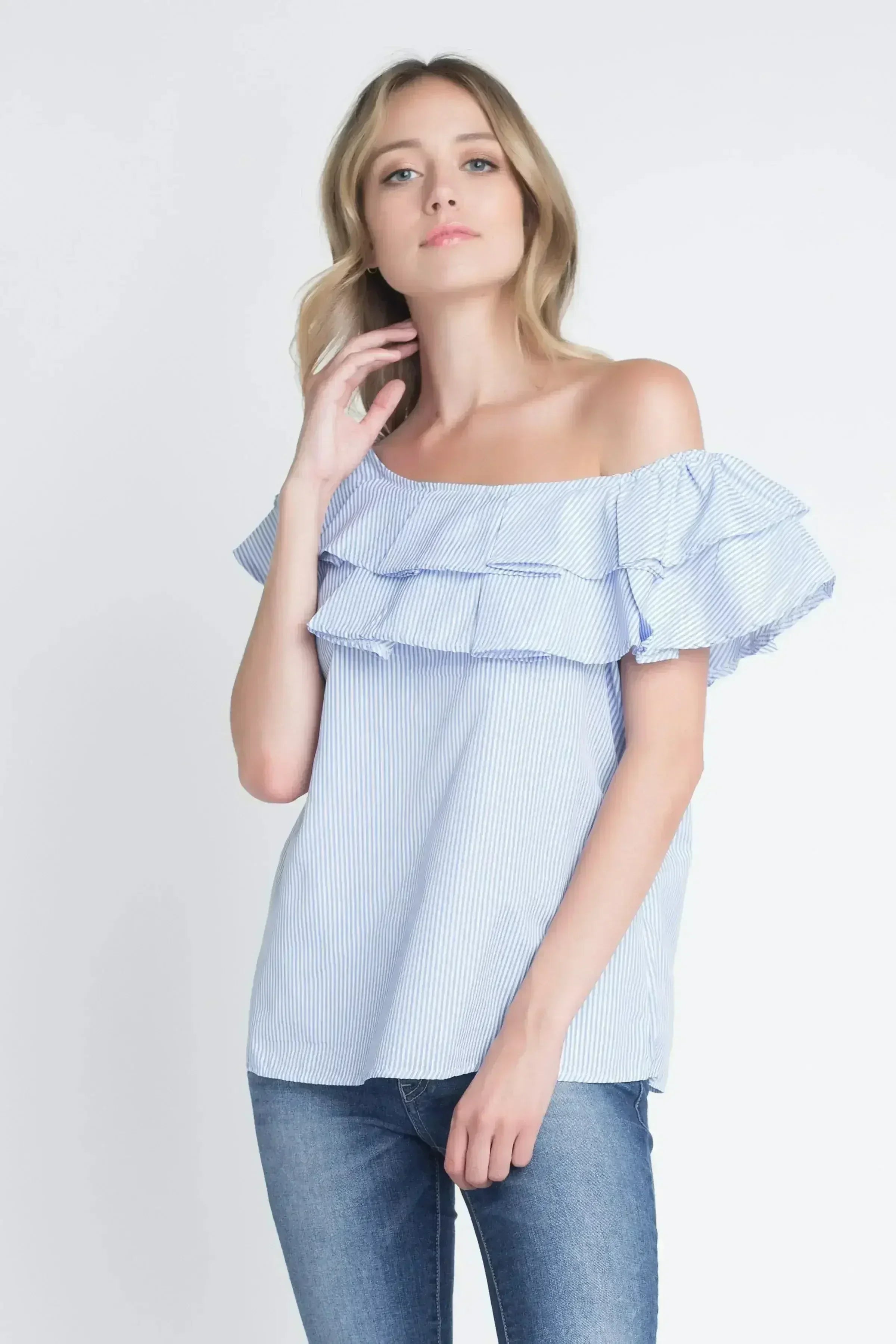 Women's Striped Off Shoulder Ruffle Stripe Blouse | Femstylo - Femstylo