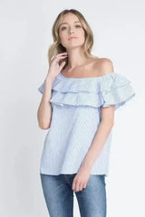 Women's Striped Off Shoulder Ruffle Stripe Blouse | Femstylo - Femstylo