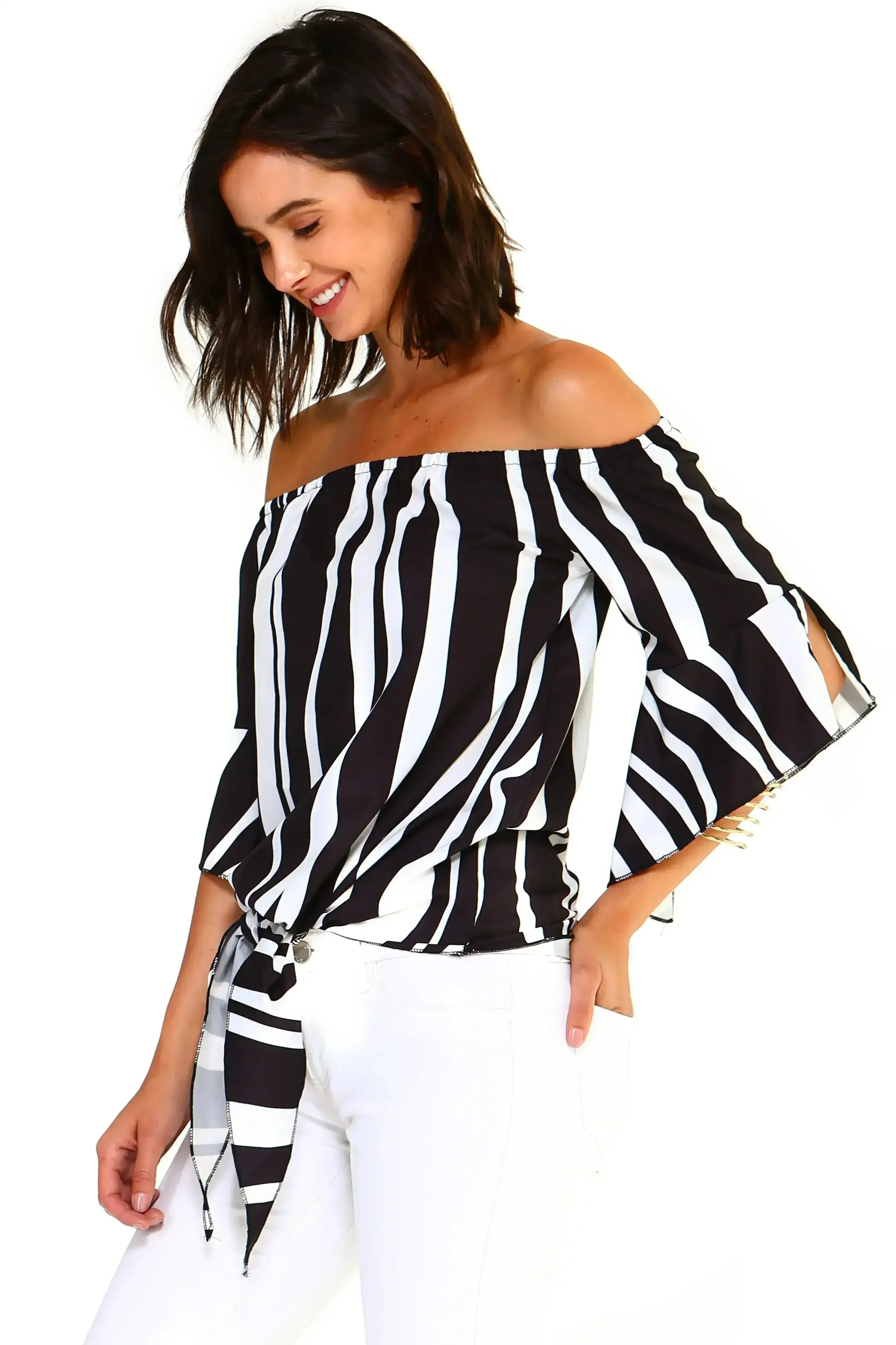 Women's Strapless Striped Bandage Blouse - Femstylo