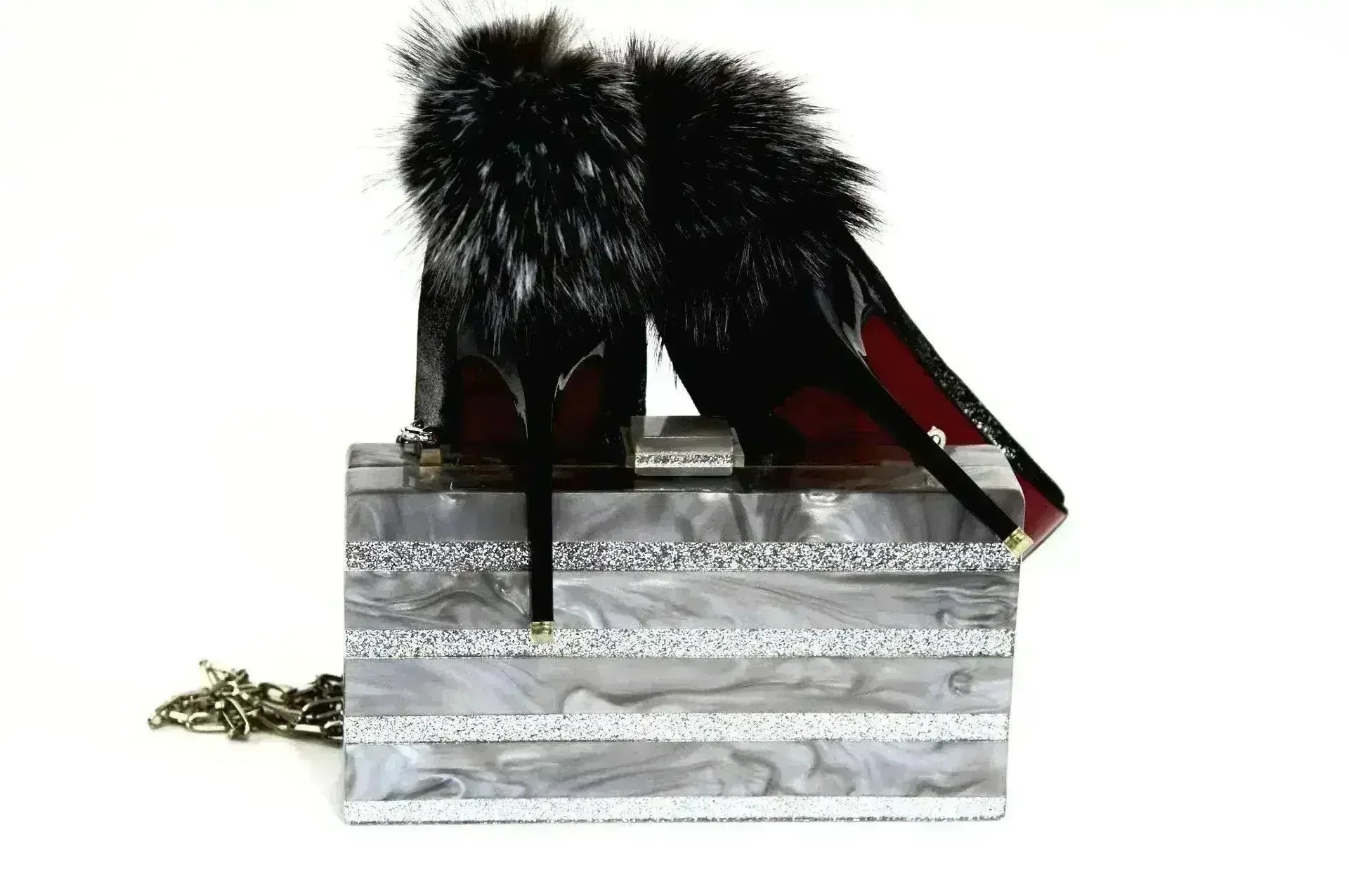 Marble Silver Stripe Box Clutch - Femstylo