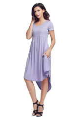 Mauve Short Sleeve High Low Casual Swing Dress - Femstylo