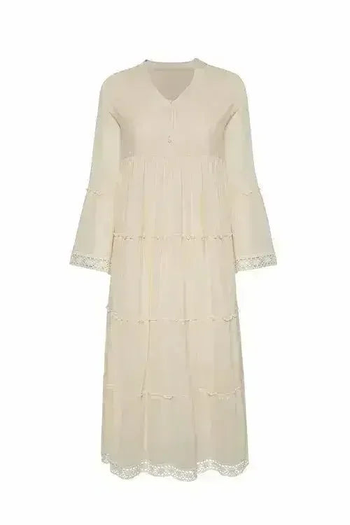 MIKA Natural Maxi Dress | Boho Peasant Style | Femstylo - Femstylo