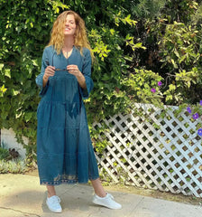 MIKA Cotton Maxi Dress - Petrol | Boho Peasant Style | Femstylo - Femstylo
