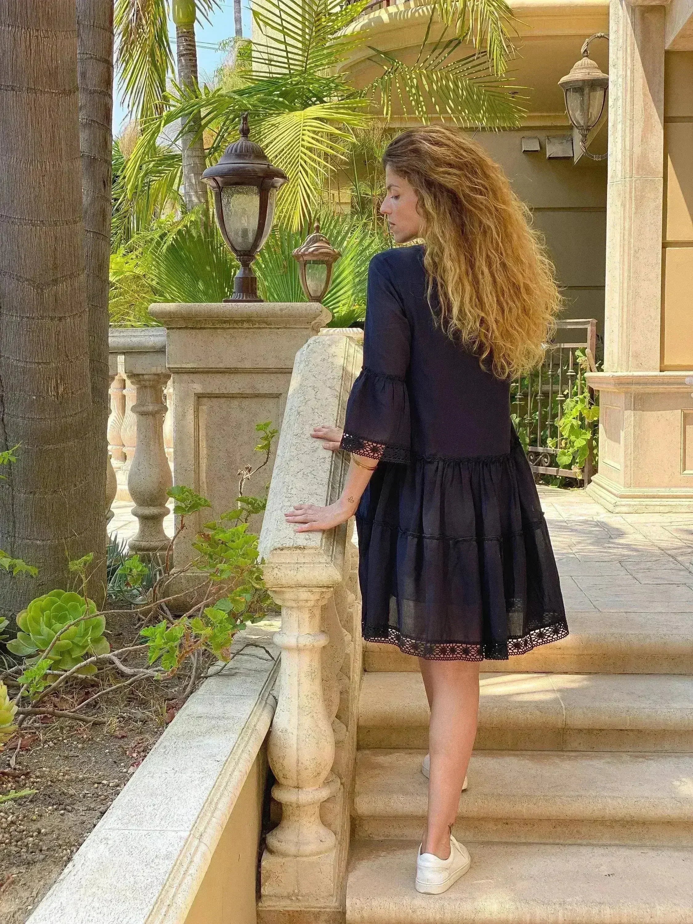 MIKA Black Mini Dress | Boho Peasant Style | Femstylo - Femstylo