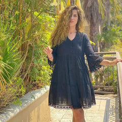 MIKA Black Mini Dress | Boho Peasant Style | Femstylo - Femstylo