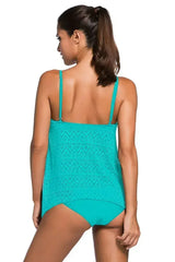 Mint Lace Overlay Spaghetti Straps Tankini Swimsuit - Femstylo