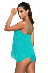 Mint Lace Overlay Spaghetti Straps Tankini Swimsuit - Femstylo
