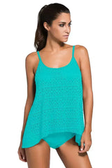 Mint Lace Overlay Spaghetti Straps Tankini Swimsuit - Femstylo