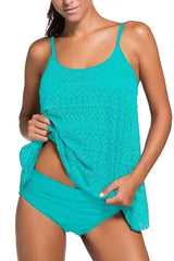 Mint Lace Overlay Spaghetti Straps Tankini Swimsuit - Femstylo