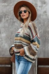 Multi-color Dropped Shoulder Striped Relaxed Sweater - Femstylo