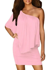 Pink Flounced Mini Dress | Multi-Way Shoulder Styles | Femstylo - Femstylo