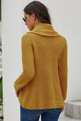 Mustard Buttoned Wrap Turtleneck Sweater - Femstylo