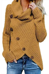 Mustard Buttoned Wrap Turtleneck Sweater - Femstylo
