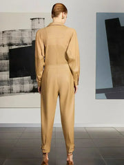 Lapel Collar Faux Leather Jumpsuit - Femstylo