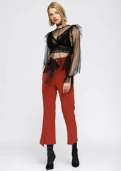 Women's Polka Dot Mesh Ruffle Top In Black - Femstylo