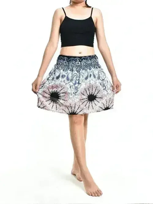 Bohotusk White Pink Inksplash Print Short Skirt SM to LXL - Femstylo