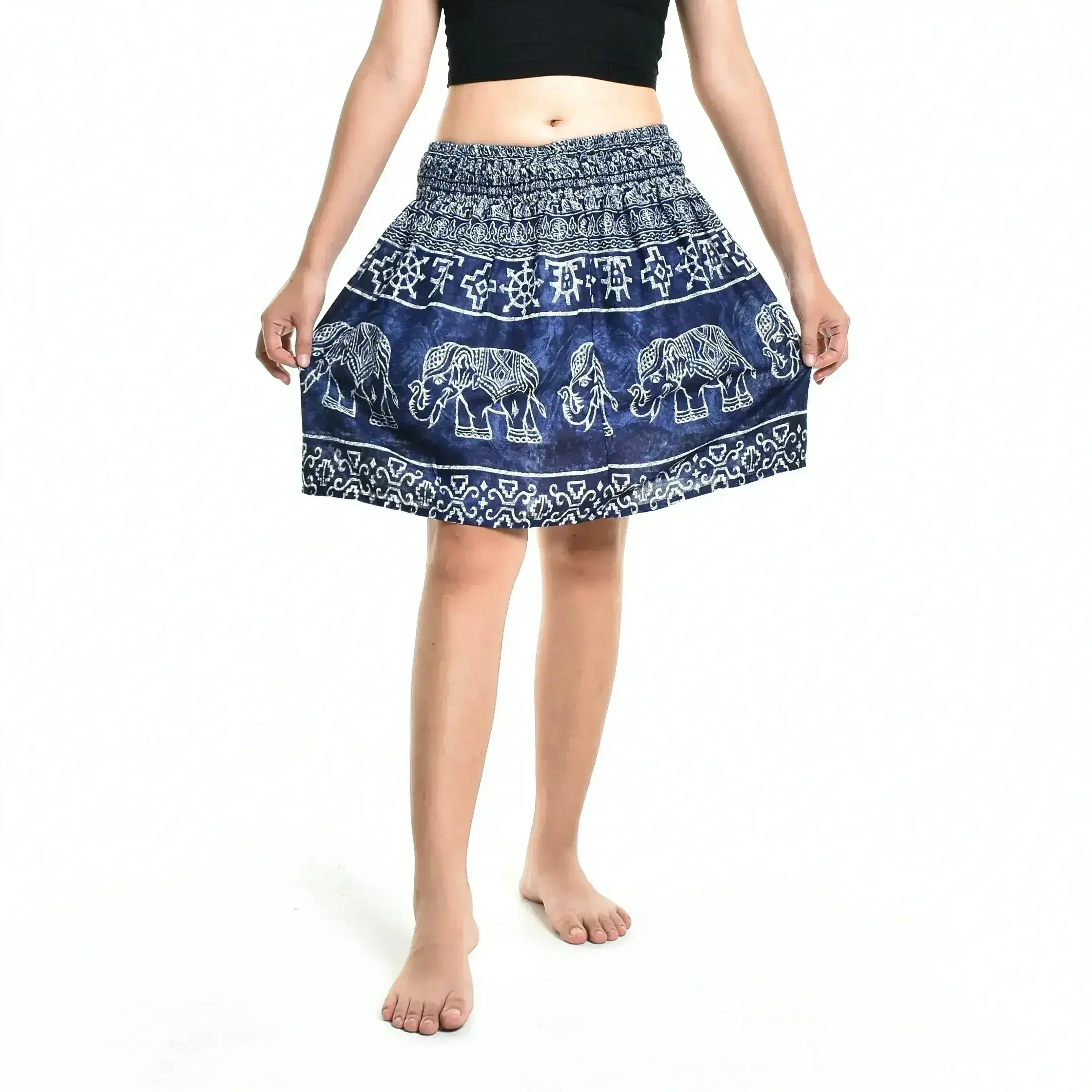Bohotusk Blue Amboseli Elephant Print Short Skirt SM to LXL - Femstylo