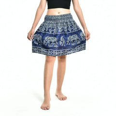 Bohotusk Blue Amboseli Elephant Print Short Skirt SM to LXL - Femstylo