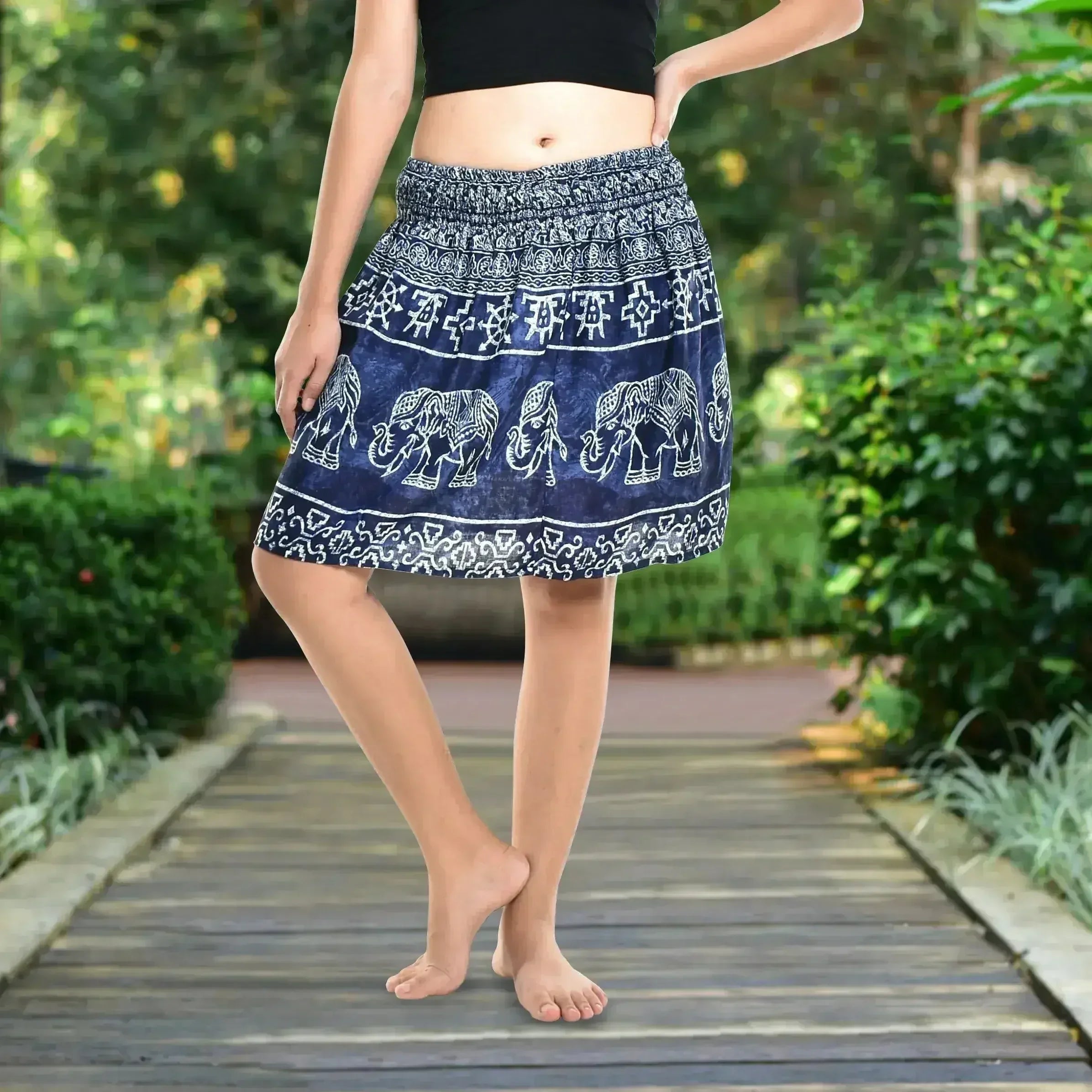 Bohotusk Blue Amboseli Elephant Print Short Skirt SM to LXL - Femstylo