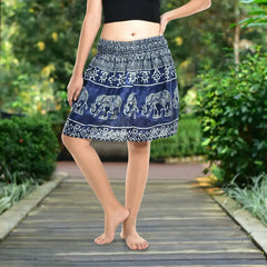 Bohotusk Blue Amboseli Elephant Print Short Skirt SM to LXL - Femstylo