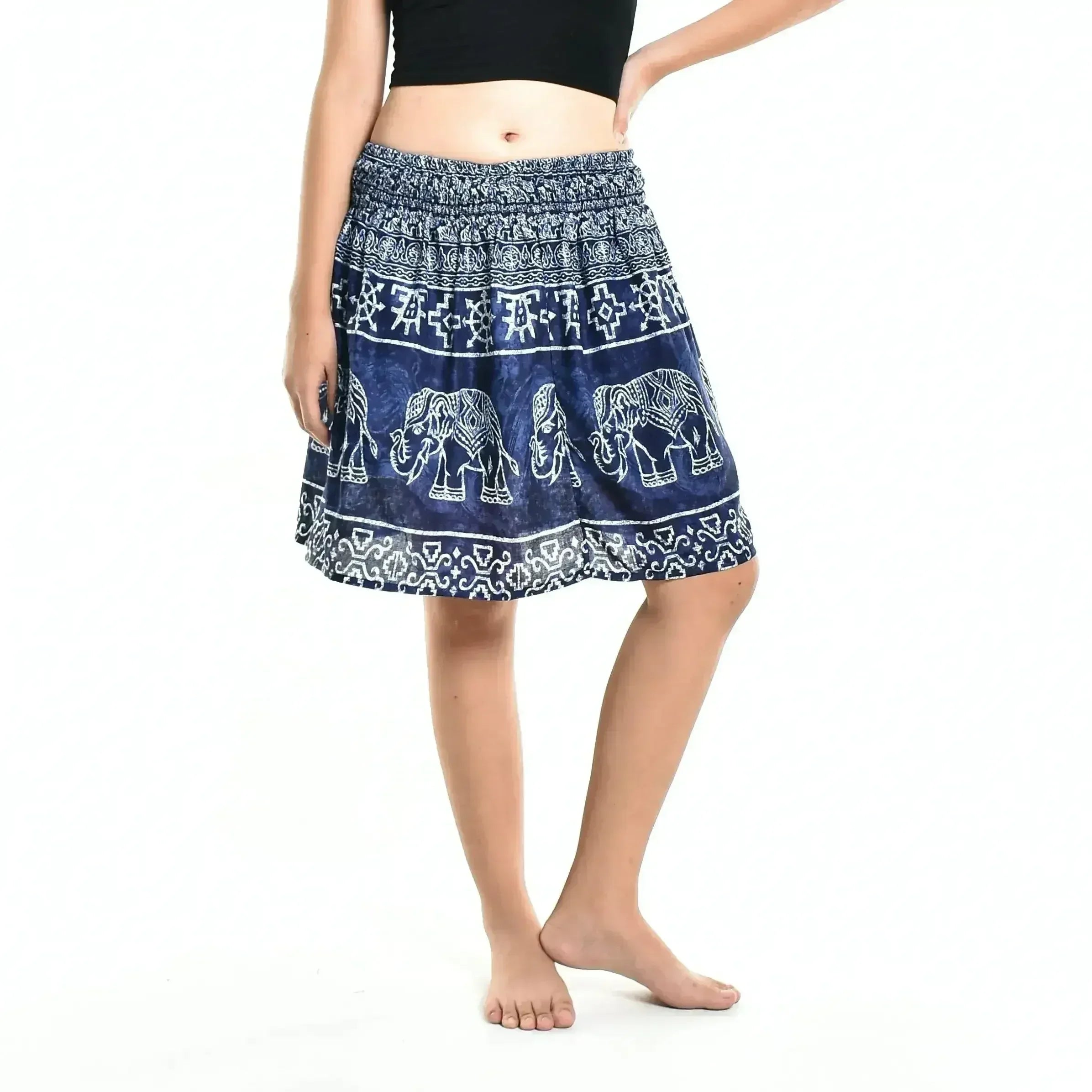 Bohotusk Blue Amboseli Elephant Print Short Skirt SM to LXL - Femstylo