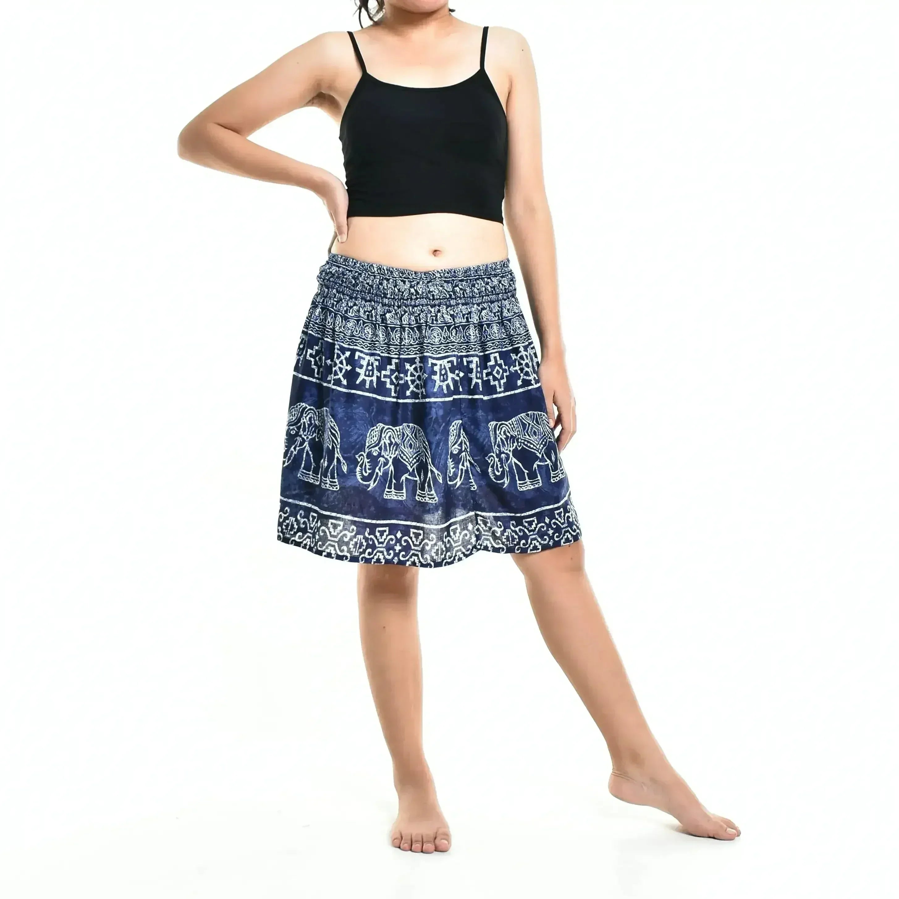 Bohotusk Blue Amboseli Elephant Print Short Skirt SM to LXL - Femstylo