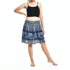 Bohotusk Blue Amboseli Elephant Print Short Skirt SM to LXL - Femstylo