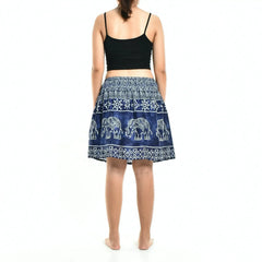 Bohotusk Blue Amboseli Elephant Print Short Skirt SM to LXL - Femstylo