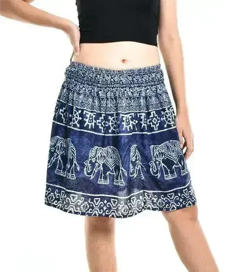 Bohotusk Blue Amboseli Elephant Print Short Skirt SM to LXL - Femstylo
