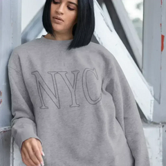 Oversized Logo NYC Grey Sweatshirt - Cotton Blend | Femstylo - Femstylo