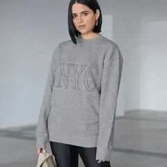 Oversized Logo NYC Grey Sweatshirt - Cotton Blend | Femstylo - Femstylo