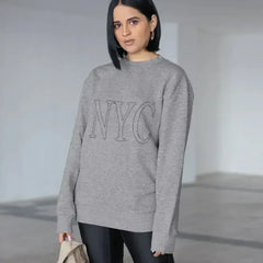 Oversized Logo NYC Grey Sweatshirt - Cotton Blend | Femstylo - Femstylo