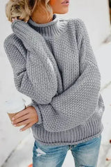 New Gray Chunky Batwing Long Sleeve Turtleneck Sweater - Femstylo