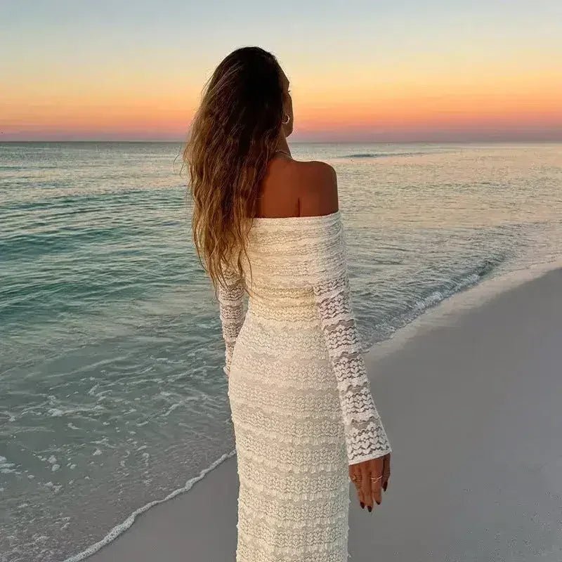 25 Edition – Elegant Off-Shoulder Lace Maxi Dress (Socialite Style) - Femstylo