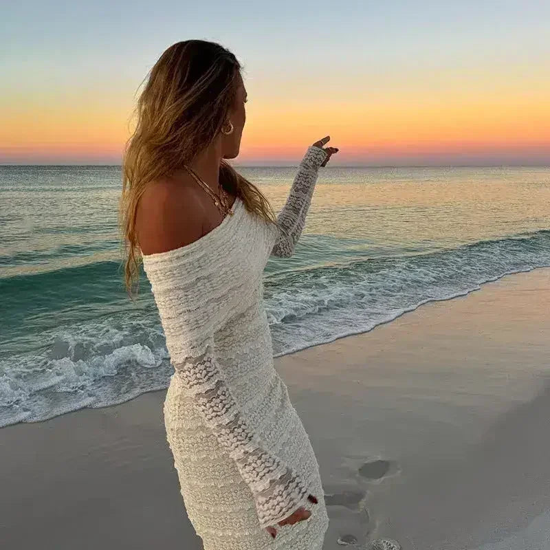 25 Edition – Elegant Off-Shoulder Lace Maxi Dress (Socialite Style) - Femstylo