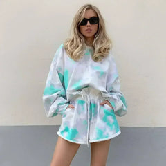 Lace-up Shorts Tie-dye Two-piece Set For Women - Femstylo