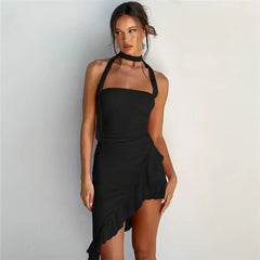 Fashion Halter Off-shoulder Slim Fit Stringy Selvedge Dress - Femstylo