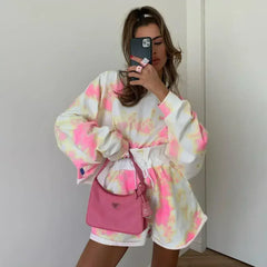 Lace-up Shorts Tie-dye Two-piece Set For Women - Femstylo