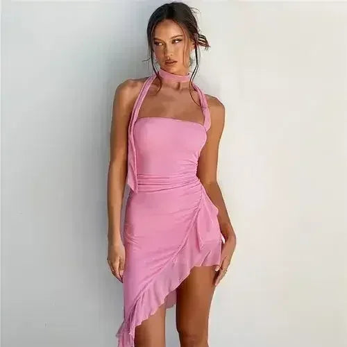 Fashion Halter Off-shoulder Slim Fit Stringy Selvedge Dress - Femstylo