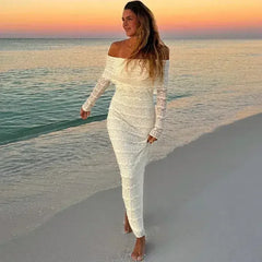 25 Edition – Elegant Off-Shoulder Lace Maxi Dress (Socialite Style) - Femstylo