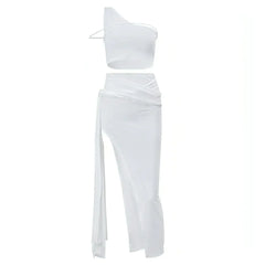 Women's Off-the-shoulder Navel High Slit Suit Set - Femstylo