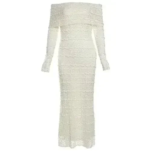 25 Edition – Elegant Off-Shoulder Lace Maxi Dress (Socialite Style) - Femstylo