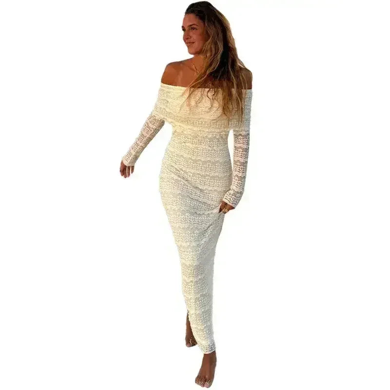 25 Edition – Elegant Off-Shoulder Lace Maxi Dress (Socialite Style) - Femstylo