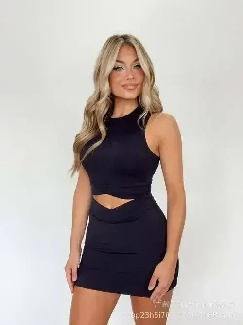 Women's Bare Midriff Slim Fit Vest Ultra Short Two-piece Suit - Femstylo