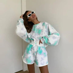 Lace-up Shorts Tie-dye Two-piece Set For Women - Femstylo