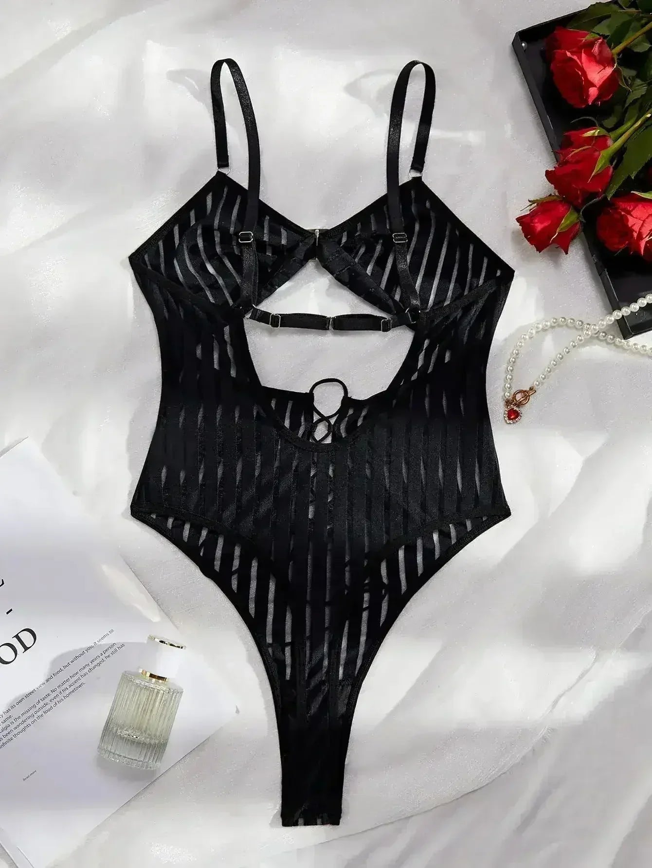 Women Striped Backless See through Mesh Body Shaping Sexy Jumpsuit - Femstylo