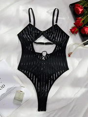 Women Striped Backless See through Mesh Body Shaping Sexy Jumpsuit - Femstylo