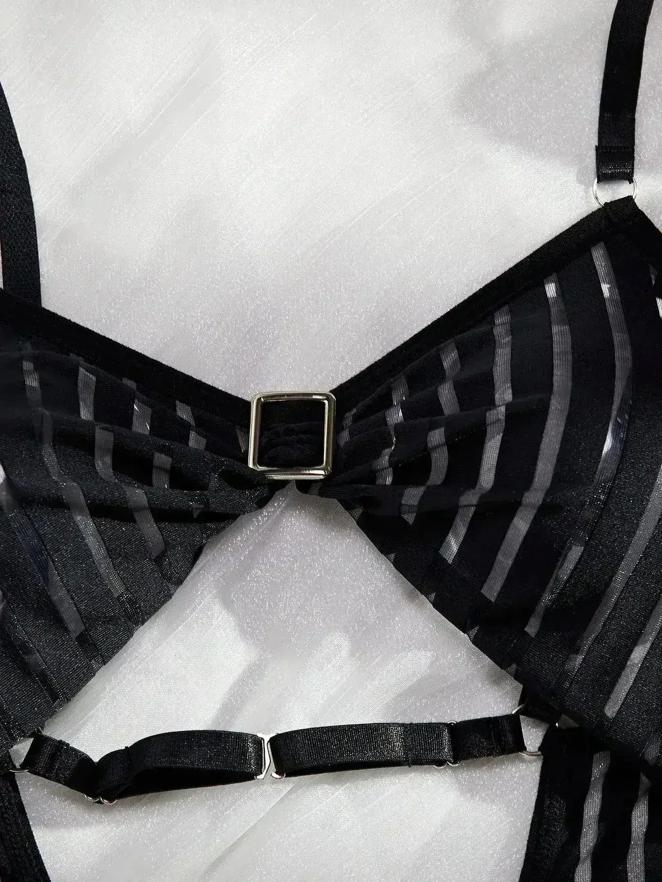 Women Striped Backless See through Mesh Body Shaping Sexy Jumpsuit - Femstylo