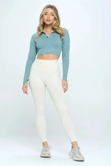 Seamless Half Zip Thumb Holes Crop Top | Stylish & Functional - Femstylo